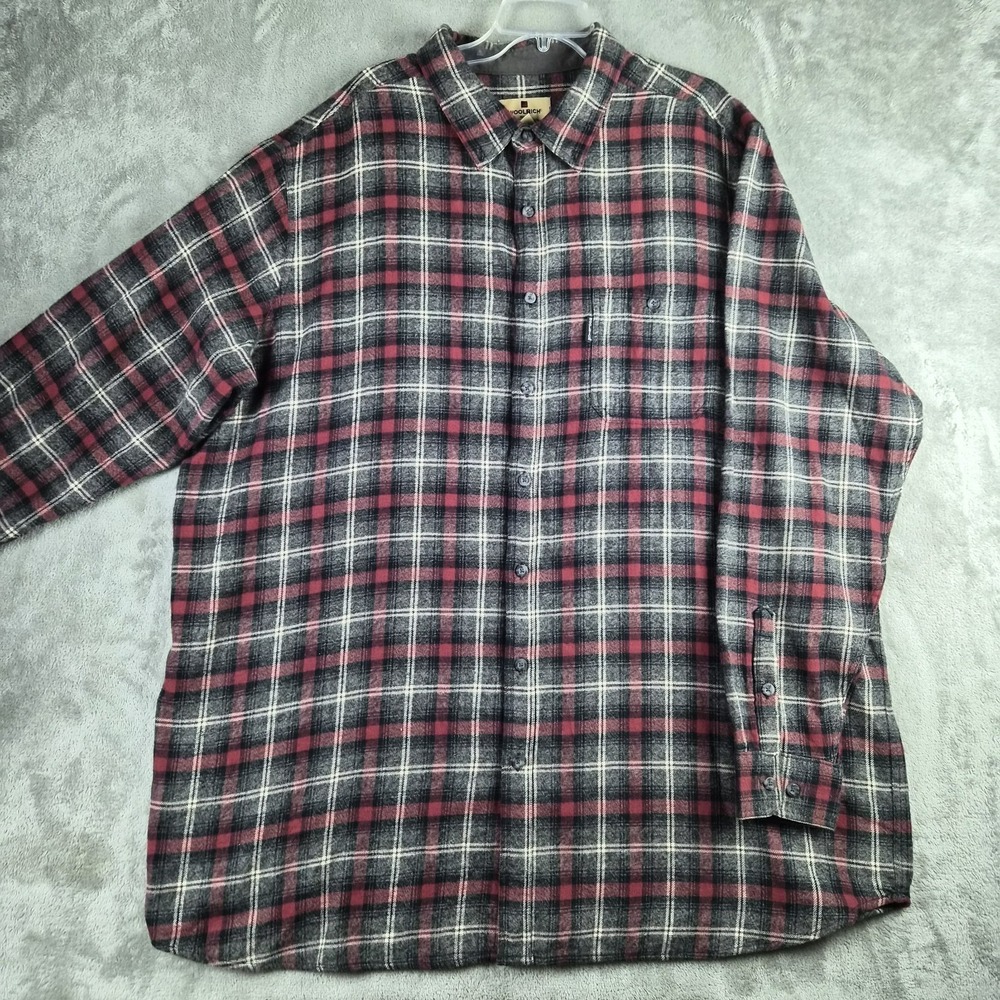 Woolrich Flannel Shirt Mens‎ 3XLT Big Tall Plaid Long Sleeve Gray Red Camping